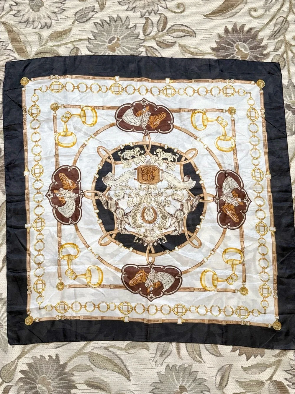 3 Large Vintage Head Scarves Scarf Horses Equestrian Italy